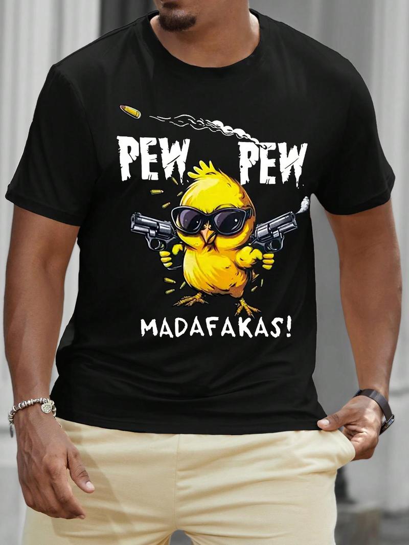 Product Introduction of Men's Cartoon Chicken & Letter Print Round Neck Tee, Regular Fit Casual Short Sleeve T-shirt for Summer, Men's Top for Daily Wear 7