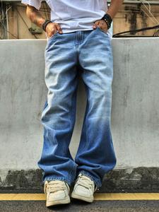 Men's Solid Color Wide Leg Jeans, Loose Casual Comfy Denim Pants for Daily Wear, Woven Bottoms for All Seasons
