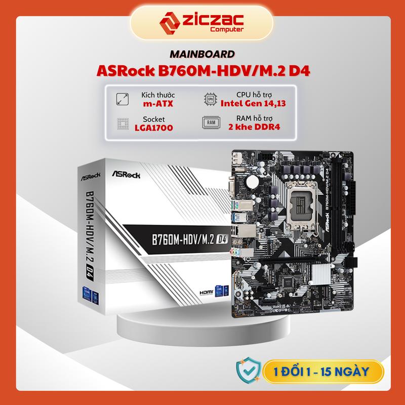 Mainboard ASRock B760M-HDV M.2 DDR4 2 khe ram hỗ trợ ssd nvme gen4 - Chính hãng bảo hành 36 tháng