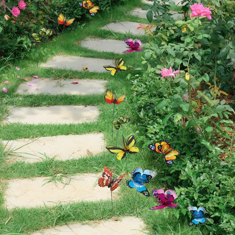 Random Color Daisy & Sunflower & Butterfly Design Garden Decoration, 10pcs/set Outdoor Garden Decoration, Landscape Yard Lawn Flower Pot Decoration, Decorative 4