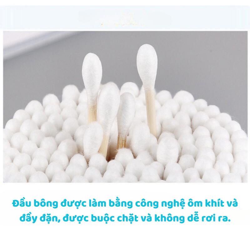 Tăm Bông Gói 100 PSC Bằng Gỗ Tre Chắc Chắn Tiện Lợi Bông Tăm Ngoáy Tai Tre Thân Thiên Môi Trường 4