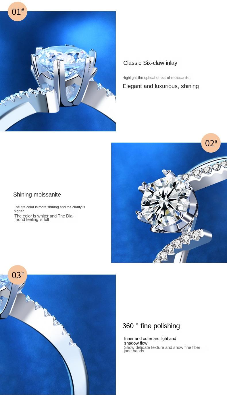 925 Sterling Silver Moissanite Ring with Six-Claw Design and Twisted Arm for Women, featuring Eight Hearts and Eight Arrows Cut Simulation Diamond5