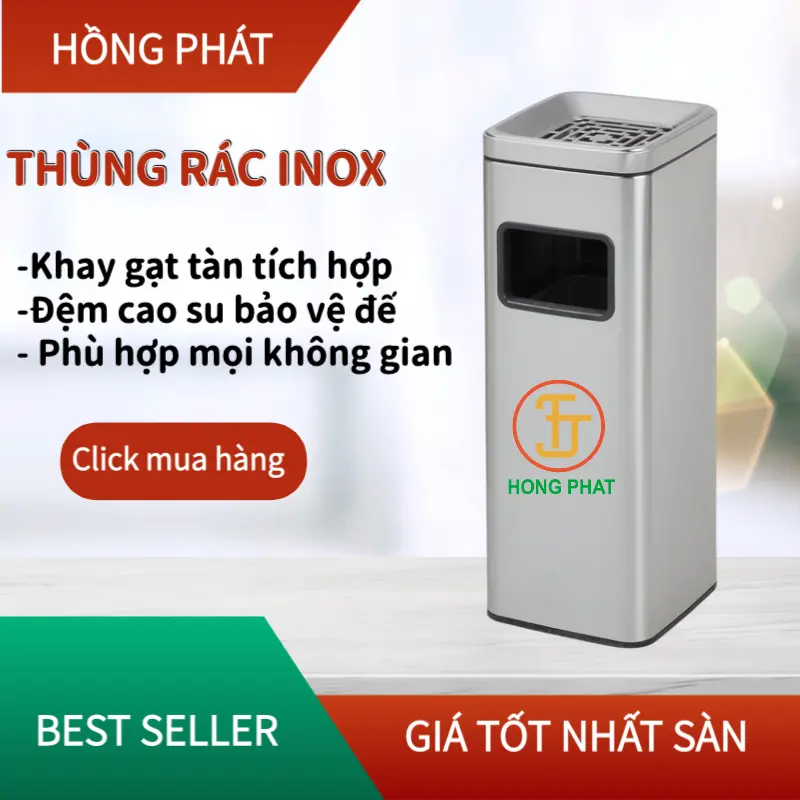 Thùng rác inox 16L có gạt tàn / Indoor Trashbin/ HPB-110