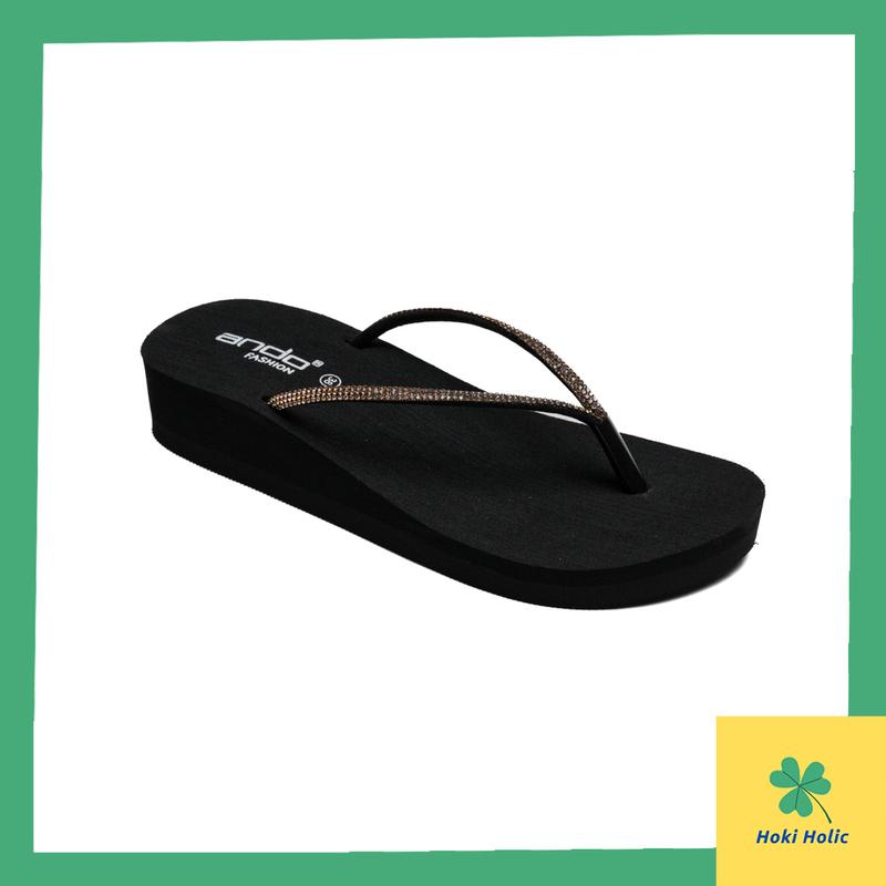 Ando Sandal Wedges Jepit Wanita - Ando Nice Blink Hitam 3