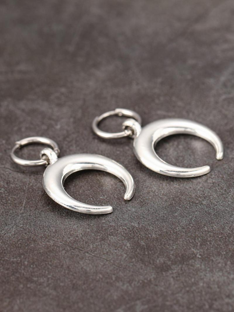 Product Introduction of Moon Shaped Dangle Earrings, Punk Exaggerated Silver Horn Earrings, Fashion Ear Jewelry for Party, Daily Clothing Decor, Trendy All-match & Exquisite Jewelry for Gift 4