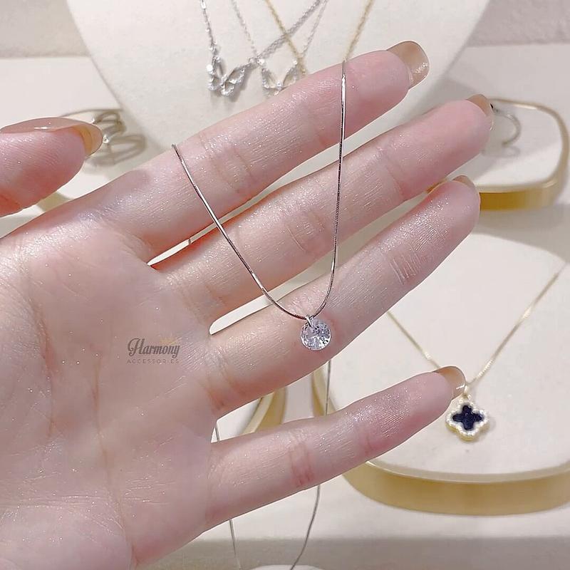 Dây chuyền nữ vòng cổ bạc 925 dáng dây mì, mặt đính đá Diamond Stone 2 | TRANG SỨC BẠC HARMONY VC142