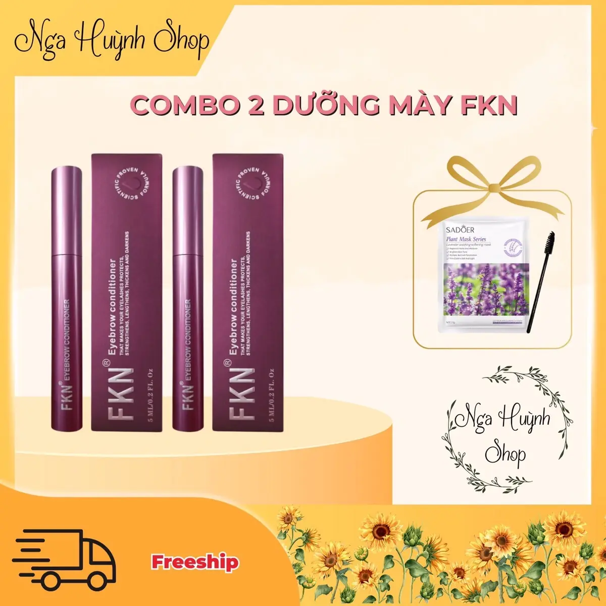 Combo 2 Dưỡng Mày FKN dung tích 5ml hổ trợ cải thiện lông mày chắc khỏe, nuôi dưỡng từ sâu bên trong giúp từng sợi mày chắc khỏe dài đen óng mượt (tặng nạ)