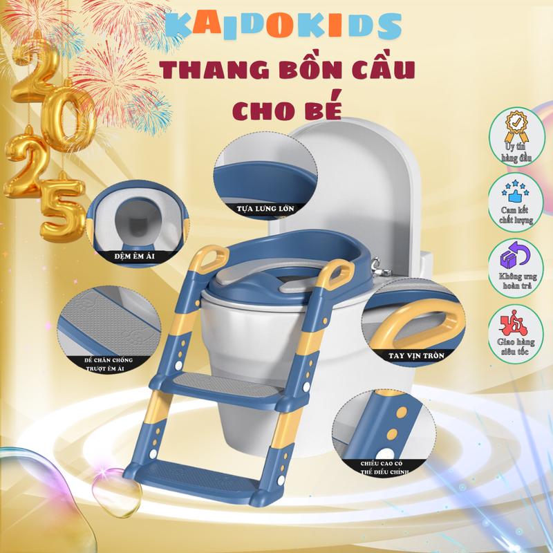 Thang Bô Vệ Sinh Kèm Bệ Lót Thu Nhỏ Bồn Cầu Có Tay Vịn Gấp Gọn An Toàn Cho Bé Yêu Kem Voi