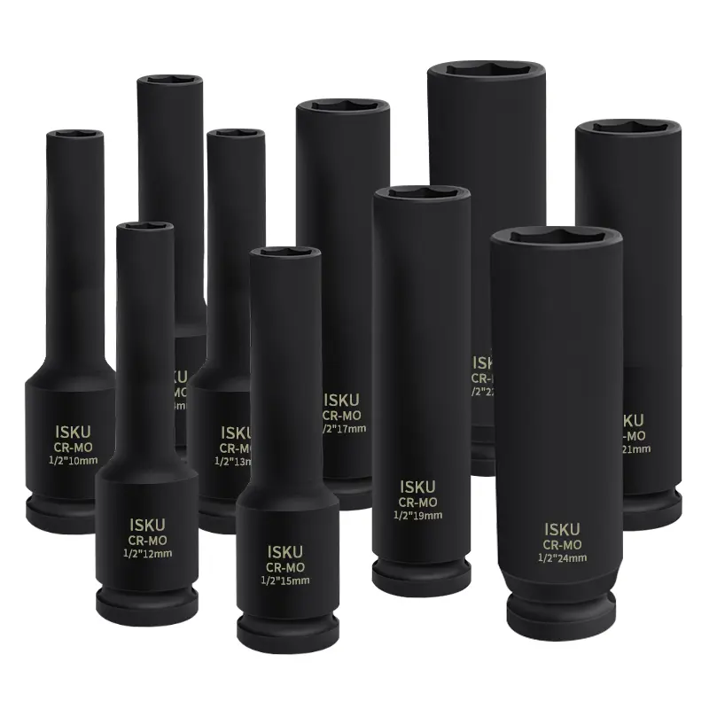 【ISKU】Socket Extention Impact 10pcs Bahan Cr-Mo Panjang Mata Sock Impact 1/2‘’ 6pt 10-24mm Kunci Mata Shock Impact 6