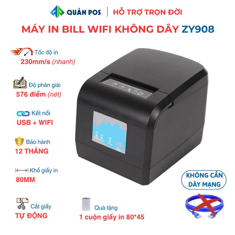 Máy in hóa đơn Wifi Zywell Zy908 - Máy in hóa đơn không dây kết nối điện thoại