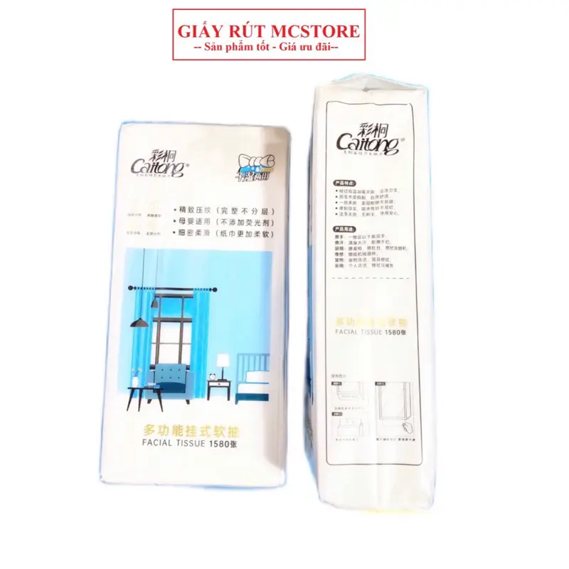 [8 bịch tặng 2 móc] Caitong, loại 1580 tờ 1 bịch, miễn Ship, Giấy rút treo tường, làm từ bột gỗ an toàn và tiện lợi, Giấy vệ sinh, Khăn Giấy Rút Đa Năng