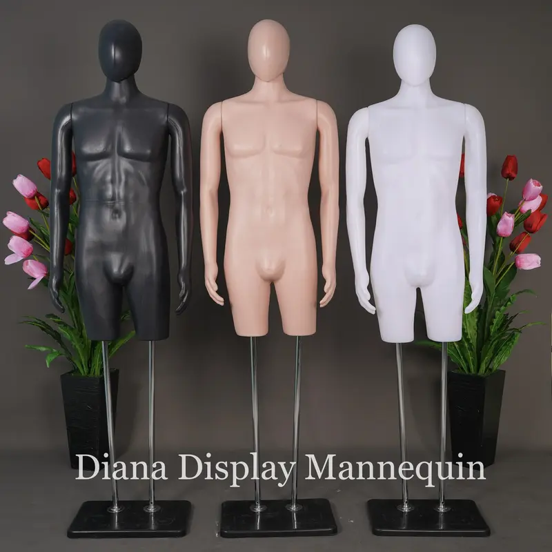 MANEKIN BAJU BODYFIT PRIA DEWASA SETENGAH BADAN DENGAN KEPALA DAN TANGAN PLASTIK SET TIANG BESI 1