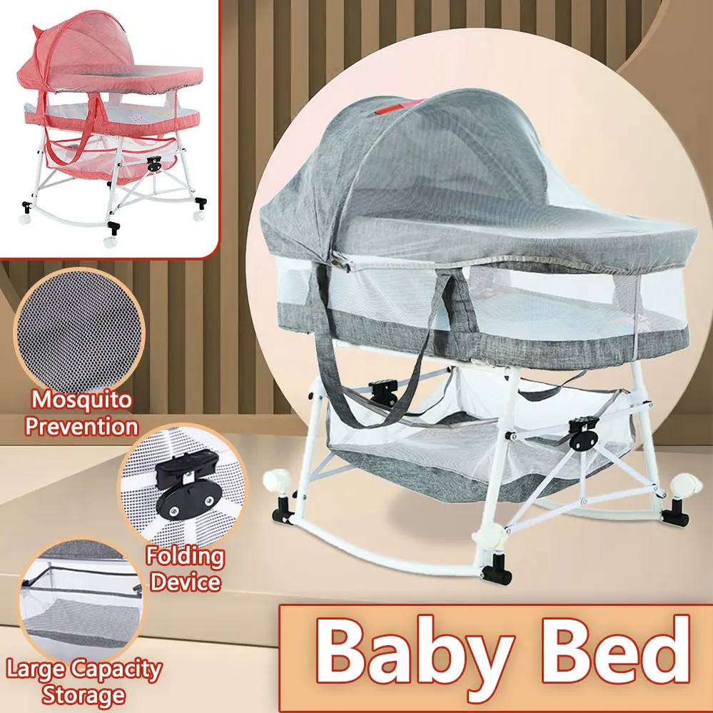 3 in 1 baby Crib Baby bed cradle & cart katil bayi rocker newborn sleeping basket portable buaian Soft kelambu Multifunctional Cradle #17285