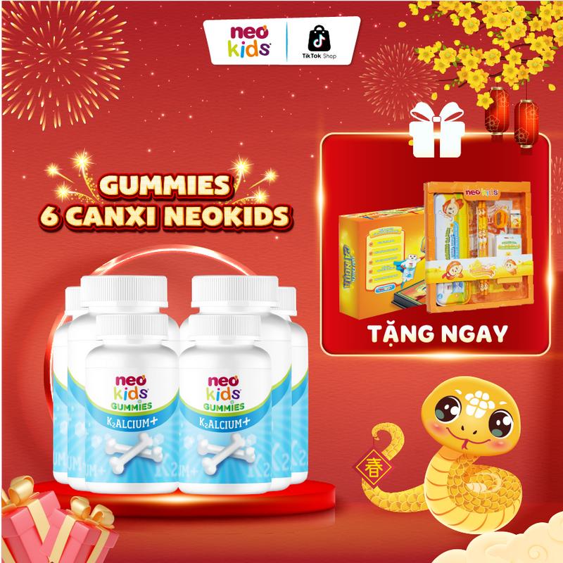 Combo 6 hộp Viên nhai Canxi Neo Kids vị sữa chua bổ sung Canxi, Vitamin D3, K2, MK7 giúp hỗ trợ tăng chiều cao, phát triển xương và răng cho bé yêu