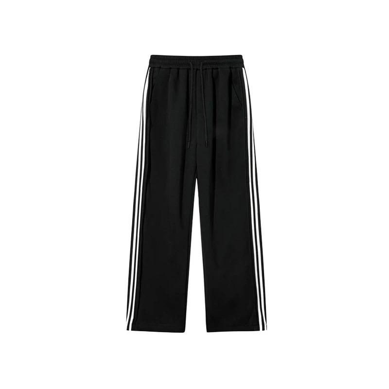 Quần Dài Ống Rộng Form Suông Unisex Nỉ Cotton Thiết Kế 3 Sọc Kèm Dây Rút Gấu Thế Thao Menswear Kem 8