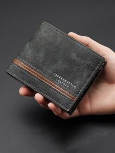 メンズヴィンテージスタイルレターデザイン二つ折り財布、カジュアル多カードスロットカードホルダー、多機能ギフト財布