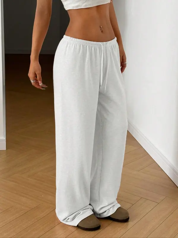 Women's Solid Color Drawstring Waist Wide Leg Pants, Casual Comfy Trousers for Daily Home Wear, Ladies Bottoms for All Seasons, Pajama 3