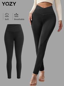 YOZY-GOOO Women's Solid High Waist Leggings, Casual Comfy Skinny Pants for Yoga Gym Workout, Ladies Bottoms for Spring & Fall