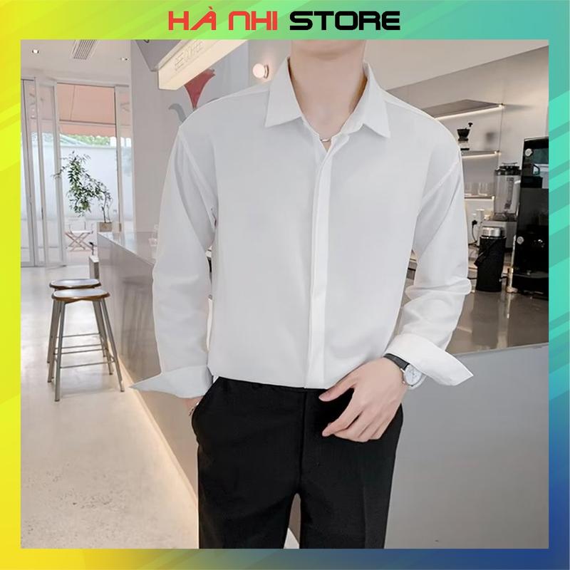    XẢ KHO   Áo sơ mi form rộng tay dài chất vải lụa thiết kế giấu nút unisex big size phong cách hàn quốc nam nữ đều mặc được - Hà NStore Menswear 