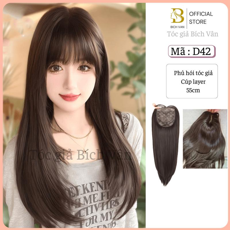Tóc giả phủ hói cúp layer Bích Vân , phủ hói che bạc tóc giả 55cm Wig
