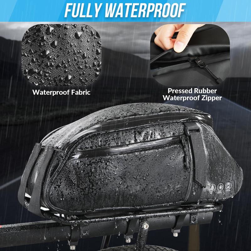 Reflective Rear Rack Bag, Water Resistant Bike Saddle Panniers for Bicycles, 8L Trunk Cycling Back Seat Cargo Carrier Storage Pouch 3