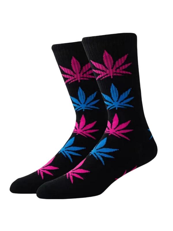 Men's Plants Print Crew Socks, Casual Comfy Breathable Mid-calf Socks for Daily Outdoor Wear, Men's Socks for All Seasons 5