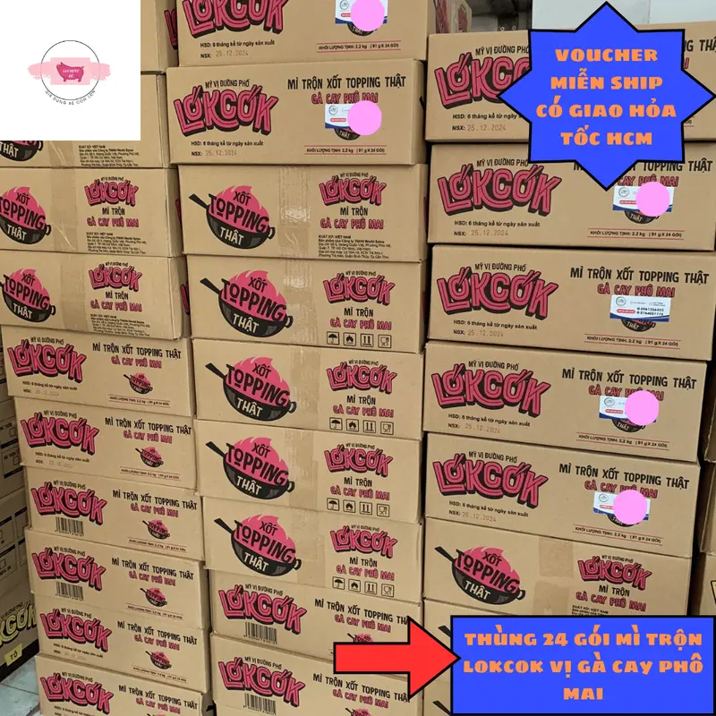 Thùng 24 Gói Mì trộn LÓKCÓK Xốt Topping Thật -Gà Cay Phô Mai Vị ngon đường phố (x100G) 1