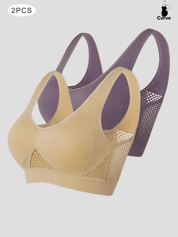 Plus Size Push Up Bra, Women's Breathable Comfortable Wireless Bra for All Seasons, Hollow Out Mesh Plus Size Bra for Women 3