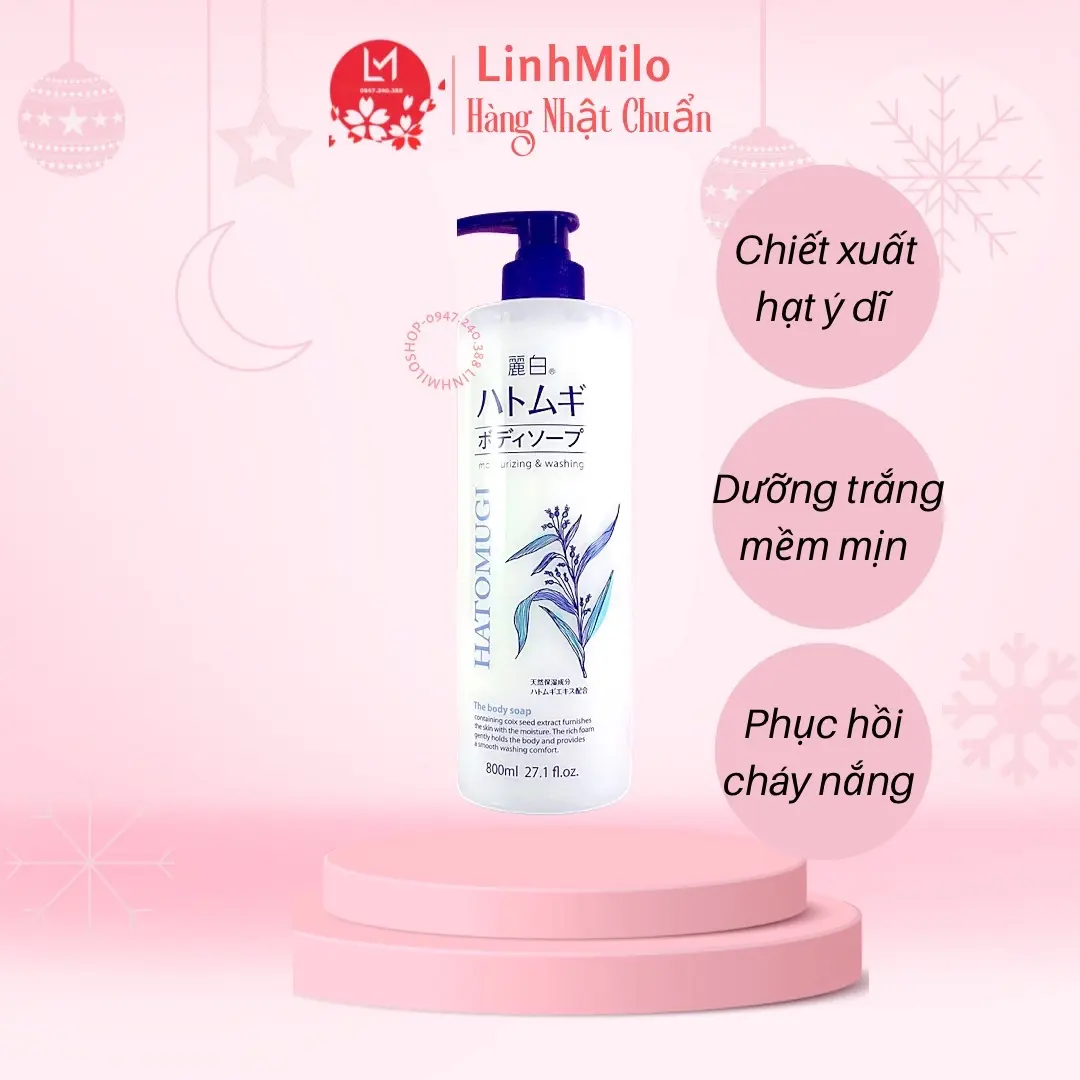 Sữa tắm Hatomugi chiết xuất từ hạt ý dĩ Nhật Bản cấp ẩm dưỡng trắng 800ml Dưỡng Da Body