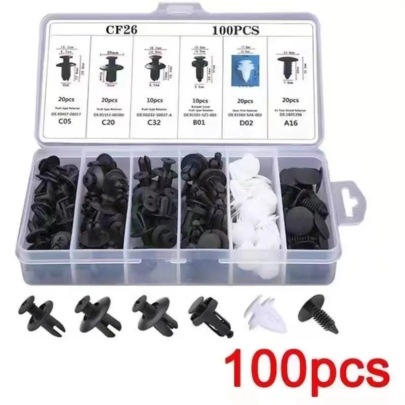 Bộ 100 ốc vít nhựa cho tấm chắn bùn , gắn cản và lòng dè các dòng xe ô tô