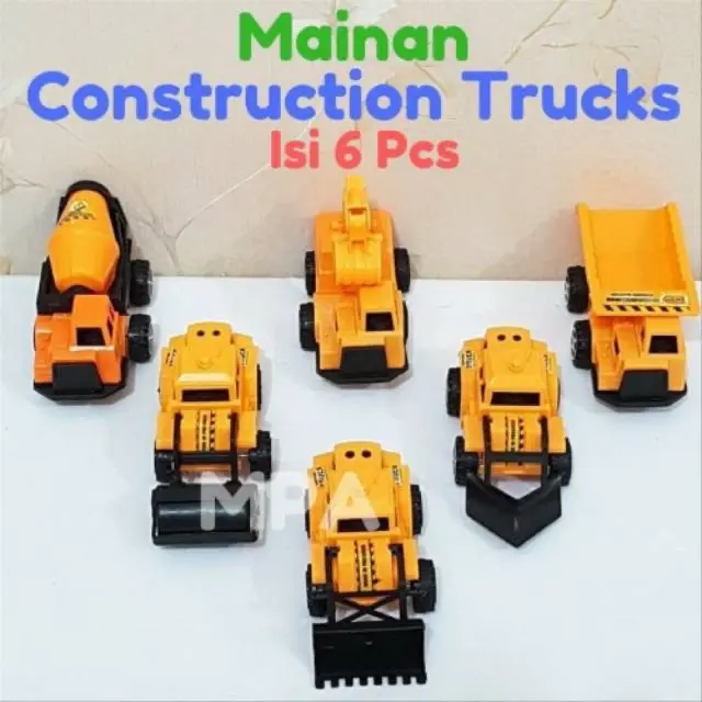 Construction Truck Kuning Set isi 6 | mobil tukang mainan anak dapat 6 4