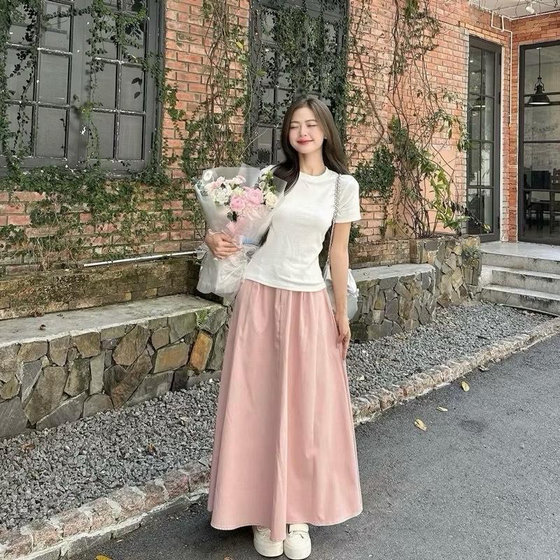 Set Váy Nàng Thơ Gồm Áo Babytee + Chân Váy Dài Chất Vải Mềm Mại Cho Nữ Chuppy (50-95kg)- SET842 Women Top