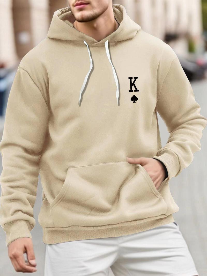 Product Introduction of Men's "K" Letter Print Pocket Drawstring Hoodie, Regular Fit Casual Drop Shoulder Long Sleeve Hooded Sweatshirt, Men's Fall & Winter Clothes 8