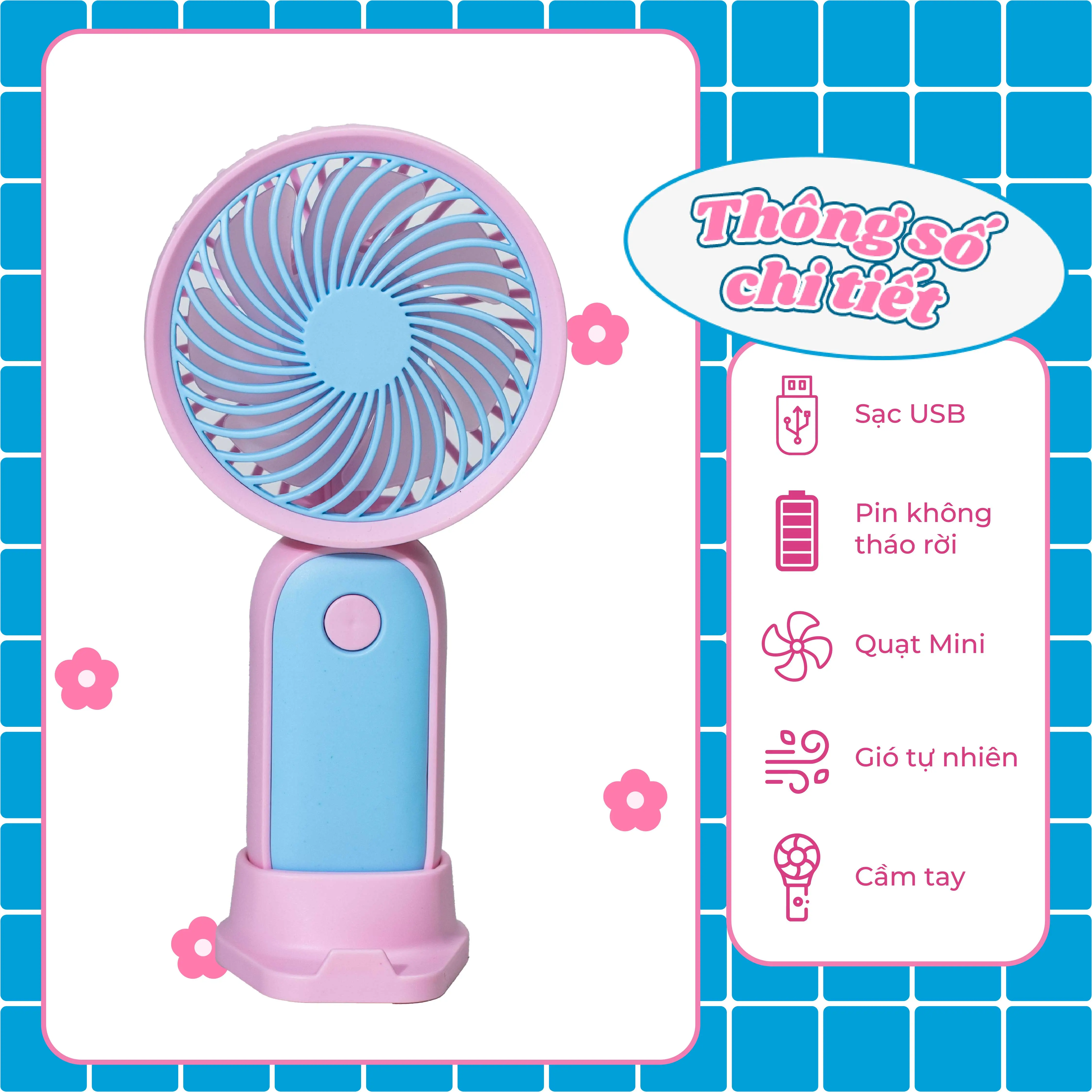Quạt Mini Cầm Tay L2026 Quạt nhỏ gọn, dễ thương có nhiều màu sắc để chọn lựa, chế độ gió siêu mạnh, có giá đỡ điện thoại