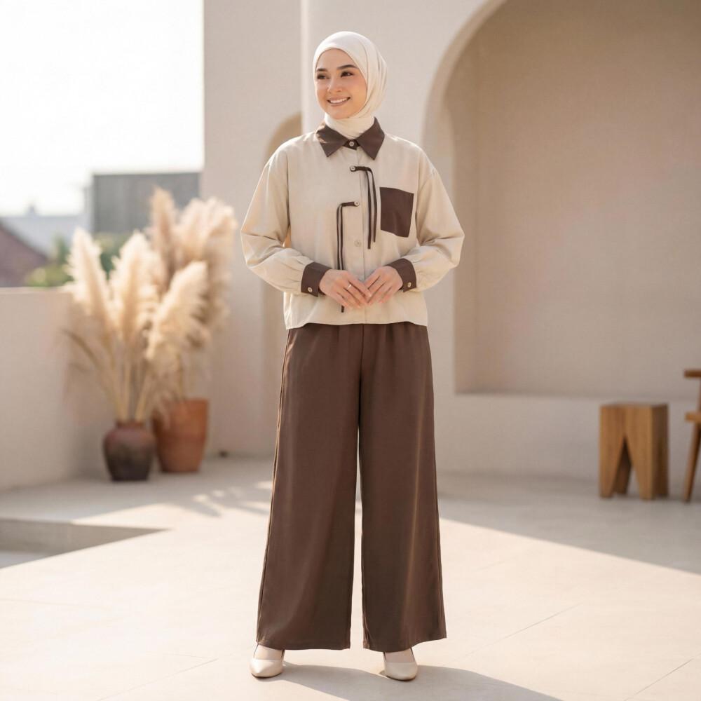 PO40 Asaya Set dua potong atasan + celana longgar warna-warni yang modis dan sederhana