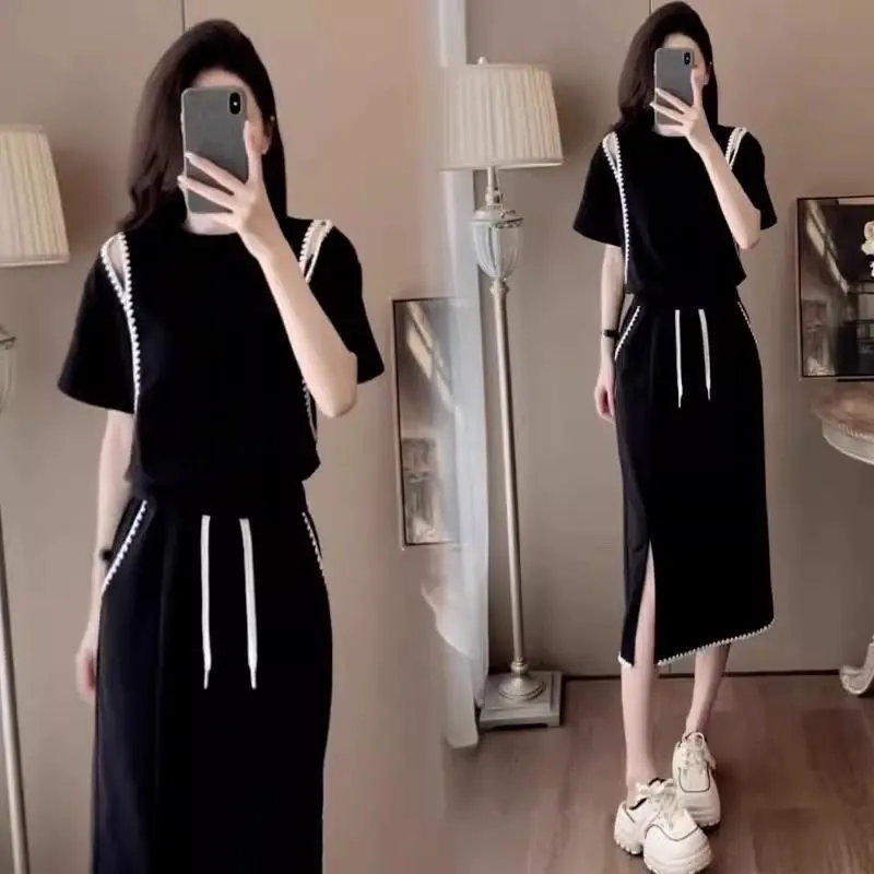 Bộ Đồ Nữ, Thời Trang Thường Ngày Thanh Lịch Và Trẻ Trung, Áo Mùa Hè, Quần Đùi / Váy Xẻ Tà, Bộ Đồ Hai Mảnh 0