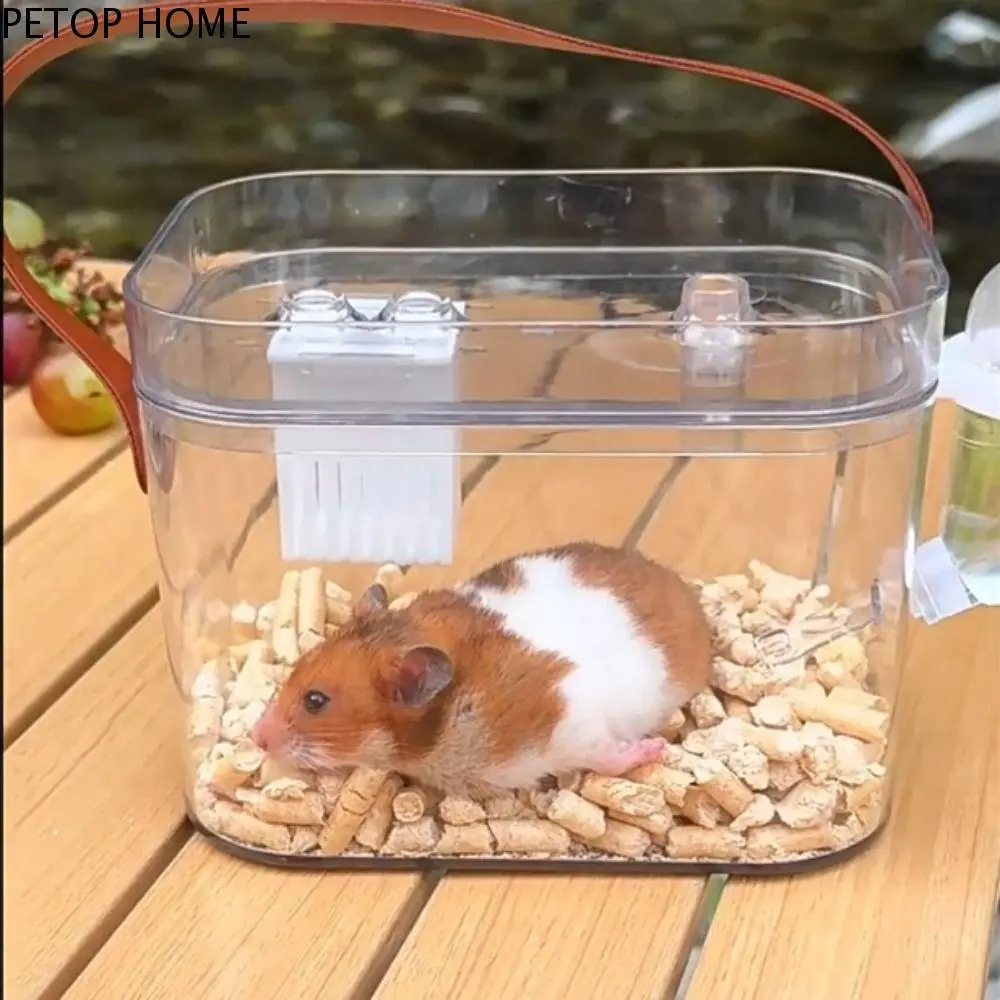 PETOP HOME Practical Transparent Portable Hamster Cage Plastic with Handle Travel Rat Cage with Water Bottle Hamster Outdoor Carrier Cage for Walking
