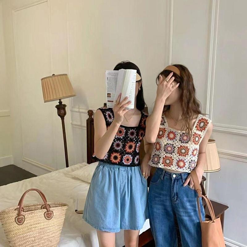 💥[A162] Áo 2 DÂY sang chảnh len LƯỚI Montoghi hàng dệt kim Croptop nữ ngắn THÊU HOA mặc được NHIỀU KIỂU siêu xinh - L2M (Top Nữ Women Nhung ) 【 hoa hồng 】 4