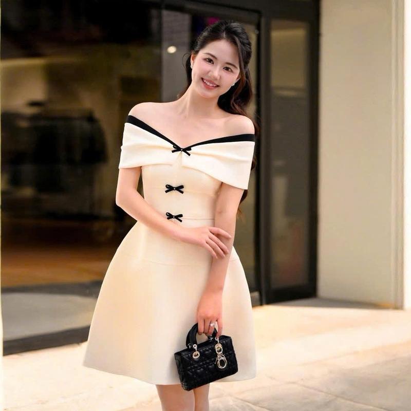 Đầm dự tiệc trễ vai dáng chữ A tôn dáng đính kèm nơ trẻ trung, xinh xắn _ CAPY dress 4