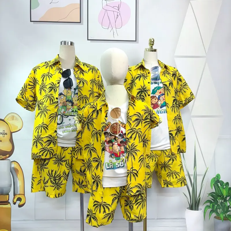 Bộ hoa quả lá cành đi biển top set hawaii  nhóm nam nữ, gia đình, quần áo nhóm đi du lịch hè 2023 1