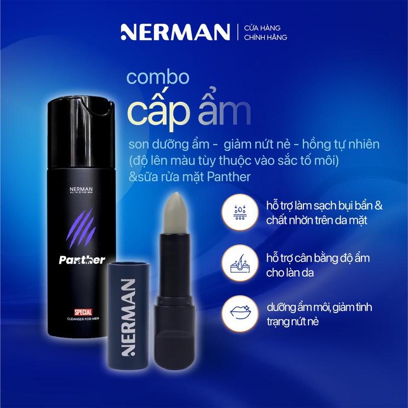 Combo Cấp Ẩm - Sữa rửa mặt Panther dưỡng ẩm nam hương nước hoa cao cấp 100g & Son dưỡng môi giảm nứt nẻ Men in Black 4g