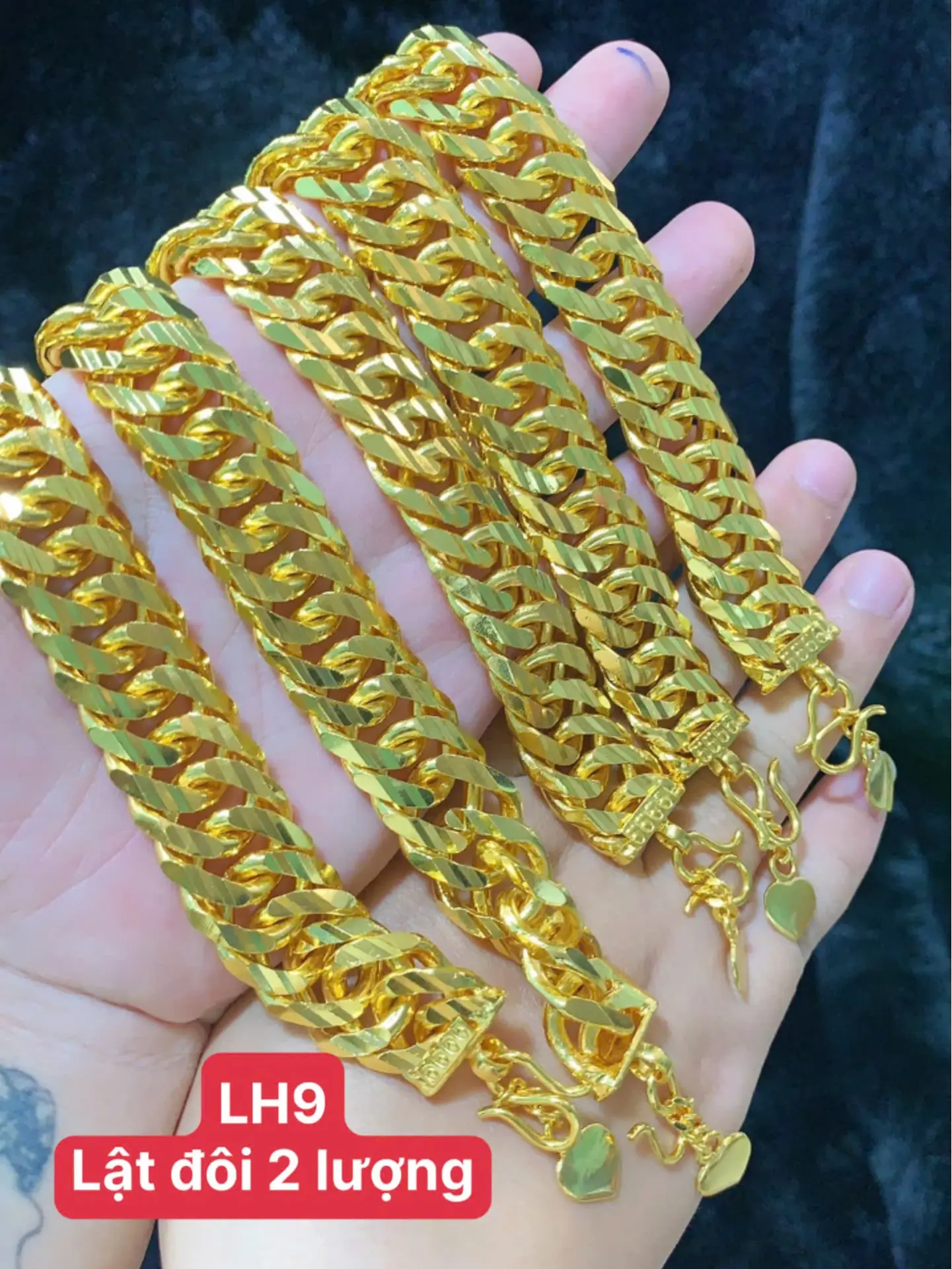 LH9- Lắc tay khoen lật Đôi 2 lượng màu 24K, khóa chữ S có kí hiệu 4 số l Chất liệu vàng hội không phai trắng
