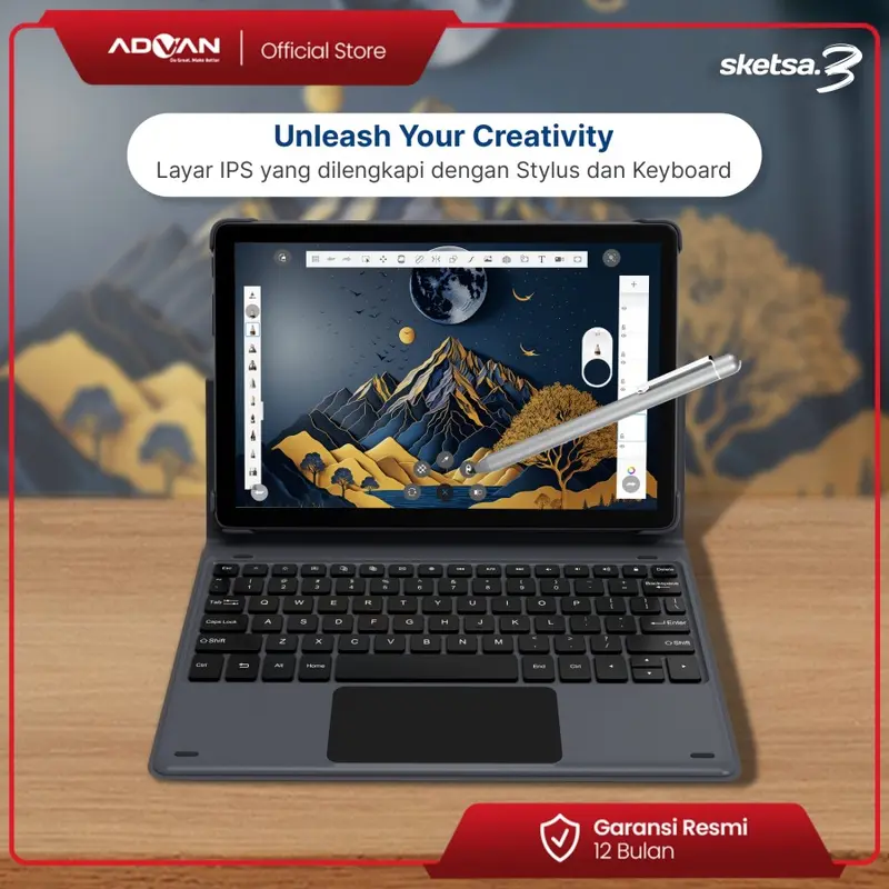 [Exclusive Steven Stenly] (FREE KEYBOARD + STYLUS PEN) ADVAN Tablet Sketsa 3 6GB/128GB 10.1” Inci HD IPS Dual SIM Card 4G LTE WiFi Bluetooth Tiger T606 Android 3