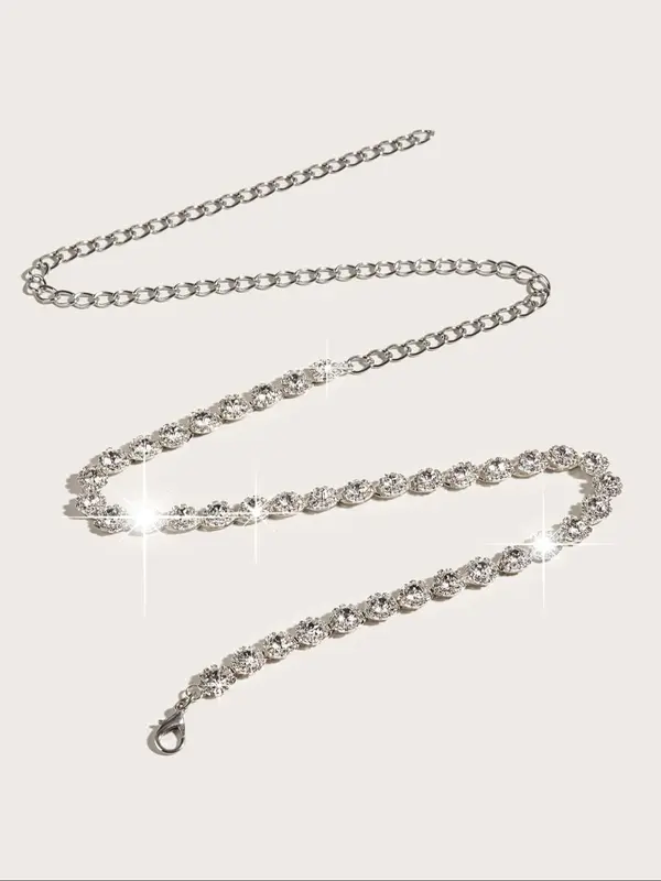 Women's Rhinestones Decor Chain Belt For Dress, Elegant Iron Waist Belt For Evening Party, Daily Clothing Decoration 2