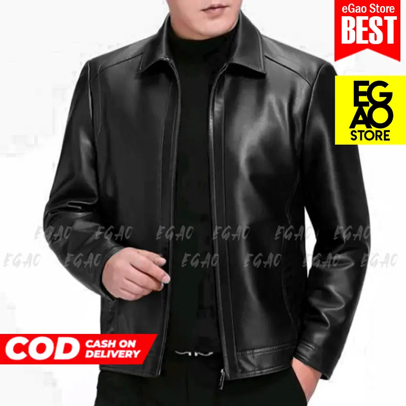 PREMIUM JAKET KULIT DOMBA ASLI MODEL KERAH SAFARI  / JAKET KULIT KEREN / JAKET KULIT PRIA / JAKET KULIT MOTOR / JAKET KULIT KANTOR / JAKET KULIT GARUT Lembut Nyaman Kombinasi Semi Distro Hitam Casual Blazer Formal 1
