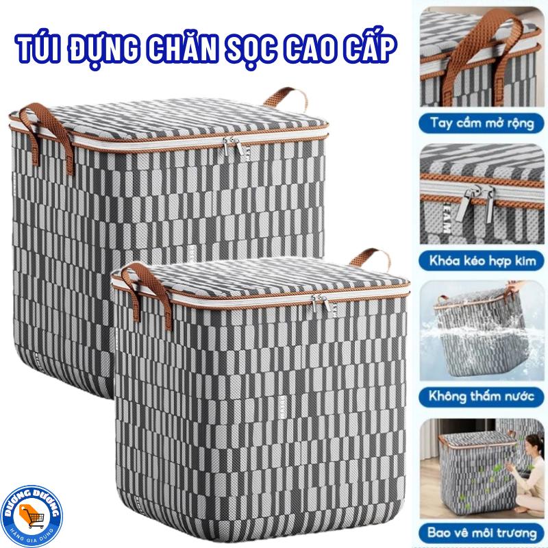 Túi Đựng Quần Áo Chăn Màn Vải Canvas Họa Tiết Sọc SIZE TO 100 LÍT Không Thấm Nước, Giỏ Đựng Đồ Đa Năng Có Thể Gấp Gọn Xinh Xắn - Túi Đựng Chăn Mền Cất Trữ Trang Trí Decor hop  vaidung