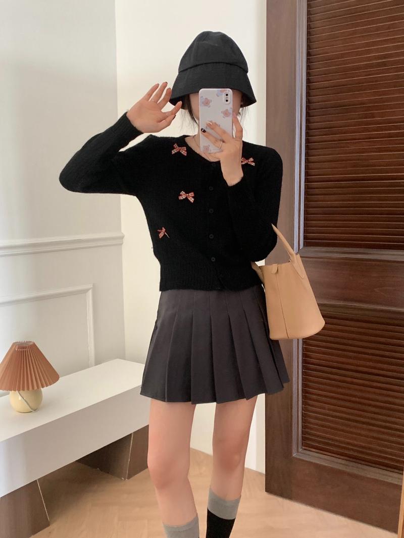 Product Introduction of Áo Cardigan Dệt Kim, Phong Cách Preppy, Thắt Nơ Ngọt Ngào Áo ngắn Nhỏ Áo Khoác Len Cổ Thuyền Mùa Thu Của Phụ Nữ, Váy Băng Quấn 1
