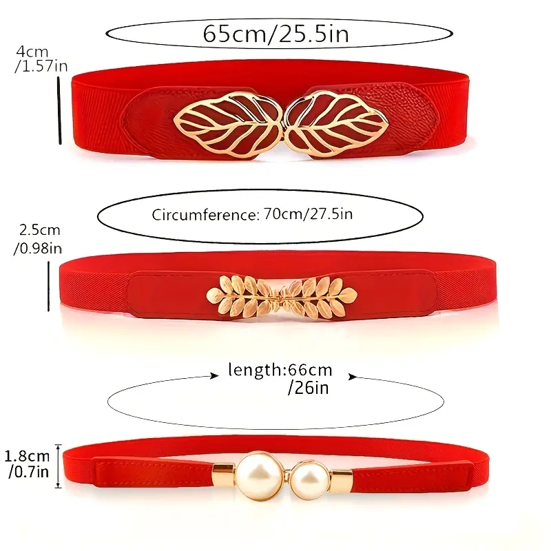 3pcs Vintage & Preppy Elastic Corset Belts Set with Leaf & Pearl Accents, Versatile Waist Cinch for Dresses, Coats, Jeans, Ideal for Daily Wear, Parties, Weddings, Beach, College Events - Gift for Valentine's, Mother's, Women'S Day