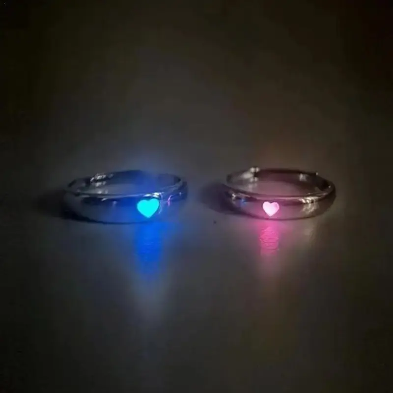 Tiktok Boom Hot Japanese and Korean Small Love Glow-in-the-dark Ring Open Adjustable Couple Ring A Pair of Rings To Give His Girlfriend