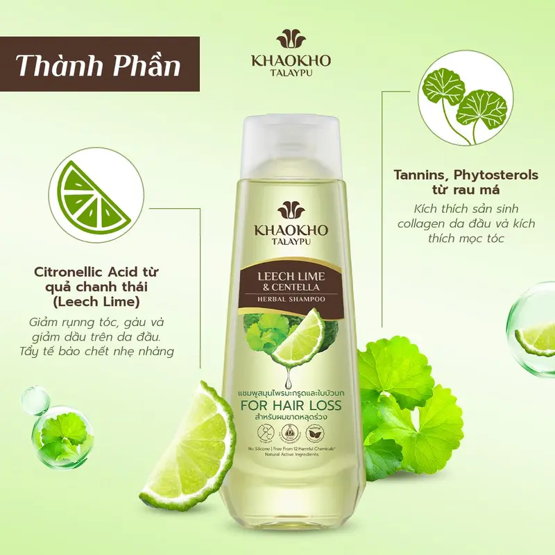 [DUY NHẤT TRONG LIVE] Combo Gội Xả Thảo Dược Organic Rau Má Và Chanh KHAOKHO TALAYPU Công Thức Cải Tiến Mới 185ml/330ml 1
